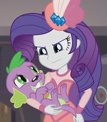 Size: 623x712 | Tagged: safe, screencap, rarity, spike, spike the regular dog, dog, better together, equestria girls, rarity investigates: the case of the bedazzled boot, cropped, detective rarity, female, male, nervous grin, paws, rarity investigates (eqg): trixie, smiling