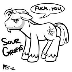 Size: 962x962 | Tagged: safe, artist:megasweet, oc, oc only, earth pony, pony, sour grapes, vulgar