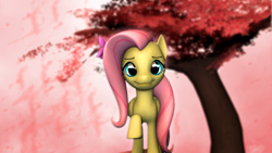 Size: 2500x1406 | Tagged: safe, artist:yellencandy, fluttershy, pegasus, pony, 3d, cherry blossoms, cute, looking at you, raised hoof, shyabetes, solo, source filmmaker