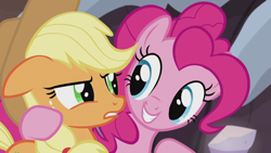 Size: 1280x720 | Tagged: safe, screencap, applejack, pinkie pie, earth pony, pony, hearthbreakers, duo, female, mare