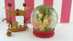 Size: 1600x900 | Tagged: safe, artist:mandapandatoycollector, applejack, apple, custom, glitter, hat, irl, photo, ribbon, snow globe, toy, tree, youtube link