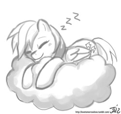 Size: 1280x1200 | Tagged: safe, artist:johnjoseco, firefly, pegasus, pony, g1, cloud, eyes closed, female, g1 to g4, generation leap, grayscale, mare, monochrome, simple background, sleeping, solo, white background, zzz