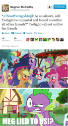 Size: 571x1055 | Tagged: safe, derpibooru import, edit, edited screencap, screencap, applejack, fluttershy, pinkie pie, princess twilight 2.0, rainbow dash, rarity, spike, twilight sparkle, twilight sparkle (alicorn), alicorn, dragon, the last problem, aging, angry, crying, debate in the comments, don't believe her lies, drama, end of ponies, gigachad spike, heartbreak, immortality blues, leak, mane seven, mane six, meghan mccarthy, meta, older, older applejack, older fluttershy, older mane seven, older mane six, older pinkie pie, older rainbow dash, older rarity, older spike, older twilight, op has a point, op is a cuck, remembrance, sad, tear jerker, tears of pain, telling lies, twilight will outlive her friends, twitter, wall of tags, why, wtf