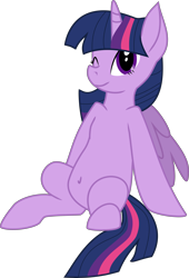 Size: 5000x7370 | Tagged: safe, artist:lisa400, derpibooru import, twilight sparkle, twilight sparkle (alicorn), alicorn, semi-anthro, absurd resolution, belly, belly button, leaning, simple background, sitting, transparent background, vector, wink