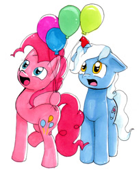 Size: 1024x1258 | Tagged: safe, artist:lolly-pop-girl732, pinkie pie, pokey pierce, earth pony, pony, balloon, balloon popping, female, male, pokeypie, shipping, straight