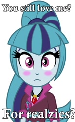 Size: 628x1024 | Tagged: safe, sonata dusk, equestria girls, rainbow rocks, blushing, bronybait, cute, for realzies, frown, image macro, looking at you, love, meme, realzies, solo, surprised, waifu, wide eyes