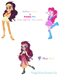 Size: 1024x1275 | Tagged: safe, artist:prettycelestia, pinkie pie, saffron masala, oc, oc:florica peach, equestria girls, spice up your life, base used, equestria girls-ified, fusion