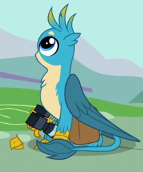 Size: 500x600 | Tagged: safe, edit, edited screencap, screencap, gallus, griffon, dragon dropped, beak, beakless, camera, cartoon physics, cropped, cute, gallabetes, i have no mouth and i must scream, male, modular, no mouth, out of context, solo