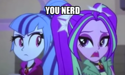 Size: 877x531 | Tagged: safe, screencap, aria blaze, sonata dusk, equestria girls, rainbow rocks, best friend aria, image macro, meme, two best friends play