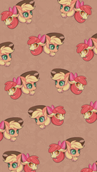 Size: 1080x1920 | Tagged: safe, artist:phyllismi, derpibooru import, apple bloom, applejack, earth pony, pony, tiled background, wallpaper