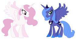 Size: 928x482 | Tagged: safe, artist:janethepegasus, princess celestia, princess luna, alicorn, pony, alternate universe, pink-mane celestia, s1 luna