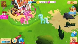 Size: 1280x720 | Tagged: safe, lyra heartstrings, pinkie pie, earth pony, pony, unicorn, duo, duo female, female, gameloft, horn, mare, pink coat, pink mane, pink tail, sugarcube corner, vip