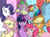 Size: 1500x1100 | Tagged: safe, artist:jinbesan, derpibooru import, applejack, fluttershy, pinkie pie, rainbow dash, rarity, spike, twilight sparkle, dragon, earth pony, pegasus, pony, unicorn, cute, mane seven, mane six, winged spike