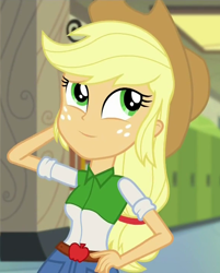 Size: 580x720 | Tagged: safe, screencap, applejack, equestria girls, friendship games, cropped, inverted mouth, solo