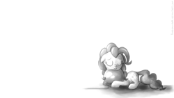Size: 1366x768 | Tagged: safe, artist:fongsaunder, pinkie pie, earth pony, pony, balloon, eyes closed, grayscale, monochrome, snuggling, solo