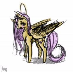 Size: 2480x2480 | Tagged: safe, artist:minkiwoko, fluttershy, pegasus, pony, female, mare, pink mane, solo, yellow coat