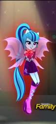 Size: 494x1080 | Tagged: safe, screencap, sonata dusk, equestria girls, rainbow rocks, cute, discovery family, discovery family logo, fin wings, floating, glow, ponied up, solo, sonatabetes