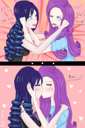 Size: 3000x4500 | Tagged: safe, artist:marie-tea-chan, coloratura, rarity, human, equestria girls, anime, catfight, cute, female, fight, hair, implied lesbian, implied rarajack, implied rarijack, implied shipping, kissing, lesbian, love triangle, rarararara, rarijack vs rarajack, shipping