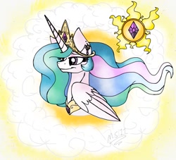 Size: 1610x1460 | Tagged: safe, artist:melonseed11, princess celestia, alicorn, pony, bust, female, folded wings, mare, portrait, solo