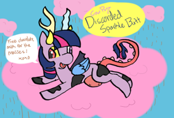 Size: 1014x685 | Tagged: safe, artist:doodledoothedue, derpibooru import, twilight sparkle, cow, chocolate rain, cowified, discord sparkle, draconequified, solo, species swap, twikonequus, udder