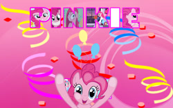 Size: 1280x800 | Tagged: safe, artist:blackgryph0n, artist:dachosta, artist:ocarina0ftimelord, derpibooru import, pinkie pie, earth pony, pony, big smile, breaking the fourth wall, confetti, cutie mark, looking at you, party cannon, pinkamena diane pie, vector, wallpaper