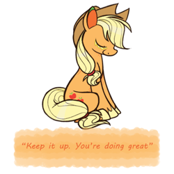 Size: 500x500 | Tagged: safe, artist:selective-yellow, applejack, earth pony, pony, applejack's hat, cowboy hat, eyes closed, female, hat, mare, ponypeptalk, simple background, sitting, solo, stetson, white background