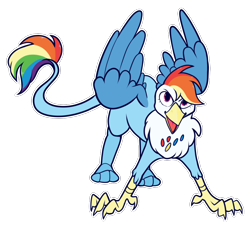 Size: 1000x900 | Tagged: safe, artist:malphym, derpibooru import, rainbow dash, griffon, alternate hairstyle, februpony, female, griffonized, rainbow griffon, simple background, solo, species swap, transparent background