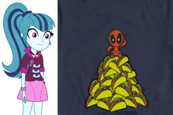 Size: 800x533 | Tagged: safe, sonata dusk, equestria girls, rainbow rocks, :, chibi, cute, deadpool, exploitable meme, meme, sonata fuel, sonataco, starenata, taco, thousand yard stare