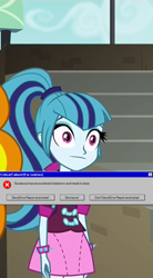 Size: 594x1076 | Tagged: safe, edit, edited screencap, screencap, sonata dusk, equestria girls, rainbow rocks, error, error message, funny, joke, realzies, sonataco, starenata, thousand yard stare, windows, x.exe stopped working