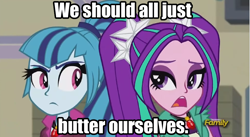 Size: 1066x584 | Tagged: safe, aria blaze, sonata dusk, equestria girls, rainbow rocks, best friend aria, meme, two best friends play