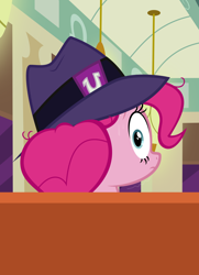 Size: 1032x1423 | Tagged: safe, artist:sollace, pinkie pie, earth pony, pony, the saddle row review, hat, looking at you, looking back, messy mane, nervous, pinkie clone, shaking, solo, sweat, vector