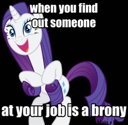 Size: 640x624 | Tagged: safe, rarity, pony, unicorn, brony, female, image macro, meme, open mouth, rarity tugs her mane, solo