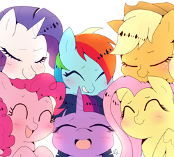 Size: 2002x1800 | Tagged: safe, artist:stupid works-stuwor, artist:stuwor-art, derpibooru import, applejack, fluttershy, pinkie pie, rainbow dash, rarity, twilight sparkle, twilight sparkle (alicorn), alicorn, earth pony, pegasus, pony, unicorn, blushing, cute, eyes closed, mane six, open mouth