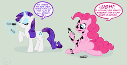 Size: 2073x1069 | Tagged: safe, artist:edanarose, artist:edmondrad, pinkie pie, rarity, earth pony, pony, unicorn, makeup, messy