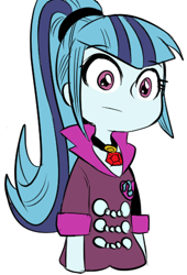 Size: 314x462 | Tagged: safe, artist:nekubi, sonata dusk, equestria girls, rainbow rocks, :, clothes, female, gem, simple background, siren gem, solo, starenata, thousand yard stare, white background