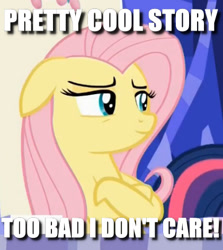 Size: 421x473 | Tagged: safe, edit, edited screencap, screencap, fluttershy, pegasus, pony, 28 pranks later, crossed arms, image macro, meme, no fucks, smug