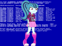 Size: 640x480 | Tagged: safe, sonata dusk, equestria girls, rainbow rocks, blue screen of death, boots, clothes, female, gem, joke, miniskirt, ponytail, shoes, siren gem, skirt, starenata, thousand yard stare