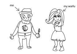 Size: 1594x1126 | Tagged: safe, artist:amateur-draw, fluttershy, human, 1000 hours in ms paint, brony, brony stereotype, clothes, fedora, flower, hat, humanized, lineart, monochrome, ms paint, neckbeard, rose, simple background, skirt, stereotype, tanktop