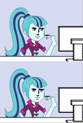 Size: 540x800 | Tagged: safe, sonata dusk, equestria girls, computer, meme, reaction image, solo, tea, wat, yaranaika