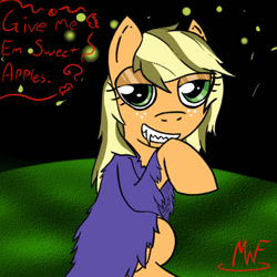 Size: 540x540 | Tagged: safe, artist:mysterywhiteflame, applejack, earth pony, pony, undead, vampire, vampony, fangs, my little pony, ripped dress, talking to viewer
