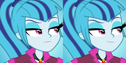 Size: 950x475 | Tagged: safe, edit, sonata dusk, equestria girls, rainbow rocks, amused, inverted mouth, solo, unamused