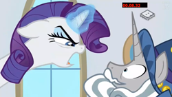 Size: 1280x720 | Tagged: safe, screencap, rarity, star swirl the bearded, pony, unicorn, friendship university, boomerang (tv channel), glowing horn