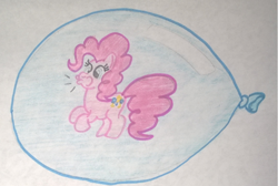 Size: 768x517 | Tagged: safe, artist:toyminator900, pinkie pie, earth pony, pony, balloon, pinkie pie trapped in a balloon, solo, traditional art