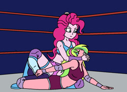 Size: 1028x750 | Tagged: safe, artist:avispaneitor, lemon zest, pinkie pie, equestria girls, belly button, midriff, wrestling