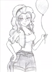 Size: 1824x2504 | Tagged: safe, artist:roxythedrunkenteen, artist:yellow-tweetheart, pinkie pie, human, balloon, humanized, solo