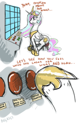 Size: 1300x1956 | Tagged: safe, artist:bigrigs, princess celestia, alicorn, pony, 12/16/17, accident, buttons, computer, g5 drama, hoof shoes, leak, remove kebab, solo