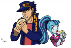 Size: 1280x862 | Tagged: safe, artist:mayorlight, sonata dusk, equestria girls, rainbow rocks, crossover, fajita, jojo's bizarre adventure, jojo's bizarre adventure abridged, jotaro kujo, sonataco, stardust crusaders, taco