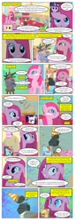 Size: 765x2238 | Tagged: safe, artist:lyntermas, artist:newbiespud, derpibooru import, edit, edited screencap, screencap, applejack, fluttershy, gummy, madame leflour, mr. turnip, pinkie pie, rainbow dash, rarity, rocky, sir lintsalot, twilight sparkle, unicorn twilight, alligator, earth pony, pegasus, pony, unicorn, collaboration, comic:friendship is dragons, angry, comic, dialogue, female, hat, mane six, mare, party hat, screencap comic, smiling