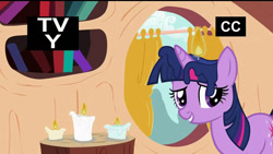 Size: 1280x720 | Tagged: safe, artist:dtkraus, derpibooru import, edit, edited screencap, screencap, twilight sparkle, candle, fire, goddammit kraus, looking at you, on fire, smiling, tv rating, tv-y, wat