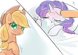 Size: 500x352 | Tagged: safe, artist:pan, applejack, rarity, earth pony, pony, unicorn, comforting, female, lesbian, rarijack, shipping